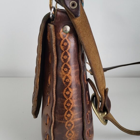 Handmade Tooled Leather Crossbody Bag w/ Owl Coin Purse I Vintage Boho Artisan - Picture 11 of 13